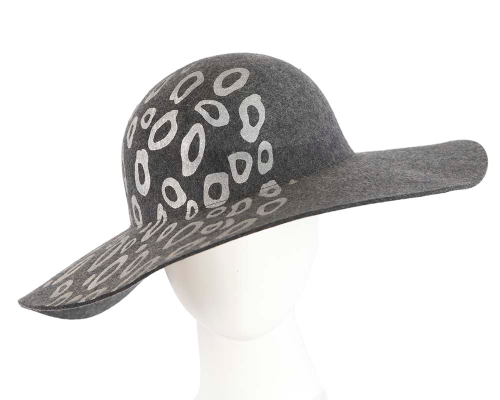 Wide brim charcoal winter cloche hat by Cupids Millinery Melbourne-0